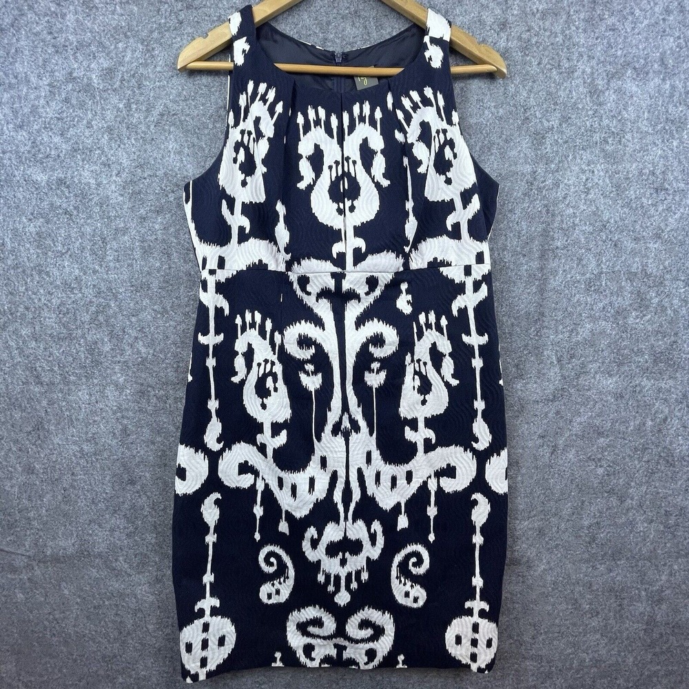 Taylor Dress Womens 12 Navy White‎ Career Fitted Chic Abstract Artsy Boho